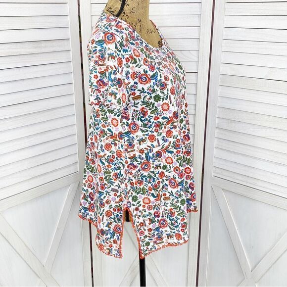 C Wonder Floral PomPom Hem Tunic Tee Shirt White Multi XXS - Picture 3 of 12
